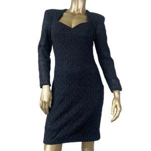 VINTAGE NIKI SHEER LACE BLACK METALLIC SWEATHEART NECKLINE MINI DRESS SIZE 12